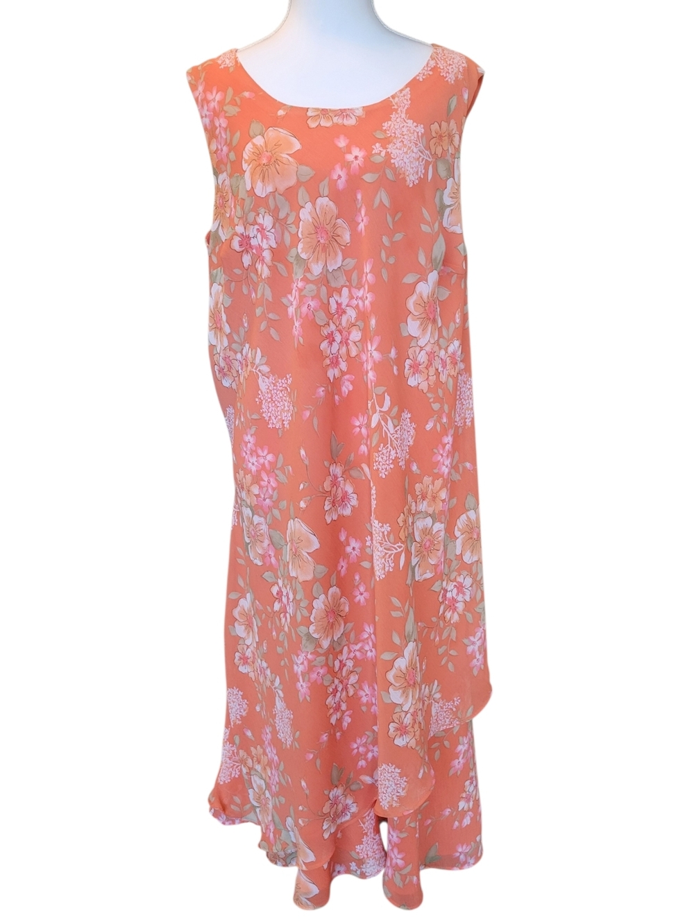 Vintage 90s Y2K Studio I Orange Floral Sleeveless Midi Maxi Dress